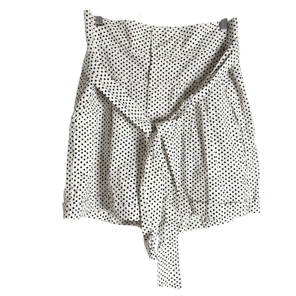 La Vie Rebecca Taylor Corinne White Black Polka Dot High Rise Tie Waist Shorts L